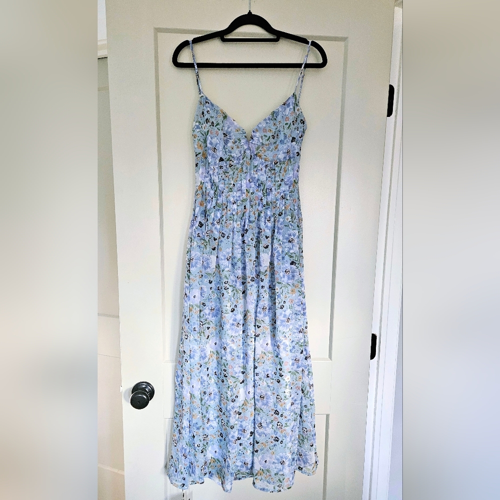 Astr Floral Midi Dress in Light Blue and White